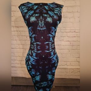 Lipsy London Feather Bodycon Dress | Black & Teal | US 6 | NWT